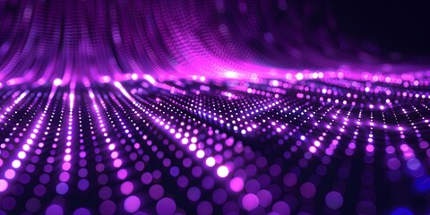 Canvas Print - A purple grid of glowing dots on an endless flat surface, with the background