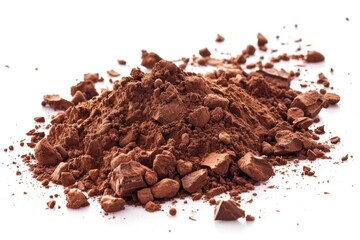 Poster - A close-up shot of a pile of rich brown chocolate powder on a clean white surface