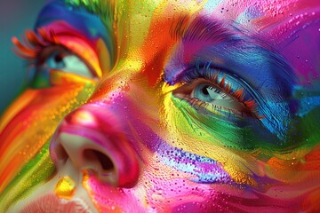 Poster - style illustration of a face with LGBT makeup, highly detailed with realistic textures and