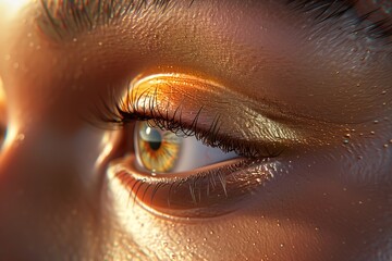 Poster - style illustration of a woman s eye in close up, featuring detailed and intricate makeup, highly