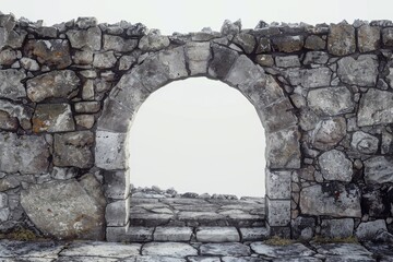 Poster - A stone wall with an arched entrance, suitable for use as a background or decorative element