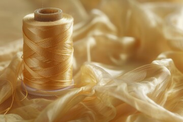 Aufkleber - A spool of thread sitting on a bed
