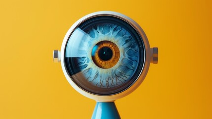 Wall Mural - A blue and yellow eye with a white frame