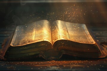 Poster - Open book on a wooden table, perfect for studying or reading