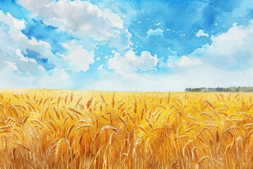 Aufkleber - A picture of a wheat field with clouds in the sky, suitable for use as a background or illustration