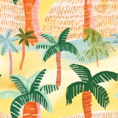Sticker - Palm tree pattern painting outdoors nature. 