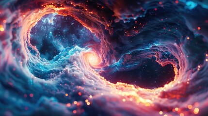 Poster - A spiral shape forms in the vastness of space, with stars and galaxies visible in the background