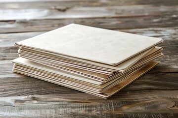 Poster - A stack of papers placed on a wooden table, ready for review or analysis