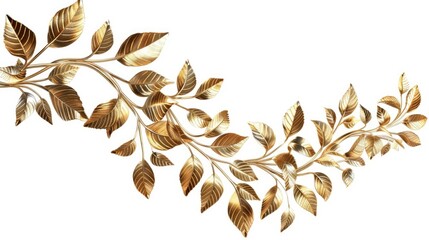 Poster - A beautiful golden branch with lush green leaves on a clean white background