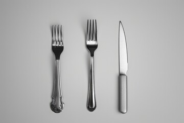 Poster - A set of three utensils - a knife, fork, and spoon - placed on a flat surface