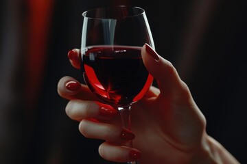 Aufkleber - A woman holding a glass of red wine for a cozy evening or romantic dinner