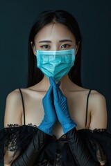 Poster - A woman wearing protective gear, possibly in a medical or laboratory setting