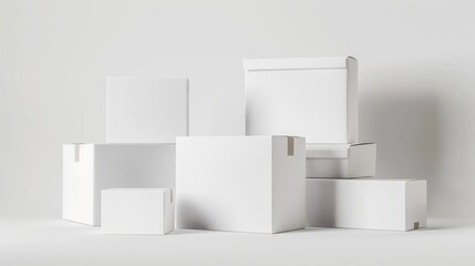 Poster - A collection of small white containers stacked one on top of the other, possibly used for storage or display