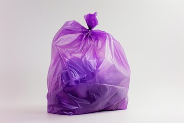 Poster - A purple plastic bag with a decorative purple bow on top, ready for use