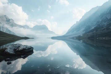 Poster - A serene lake surrounded by majestic mountains