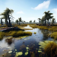 Wall Mural - bog a wetland with acidic nutrient poor mud and abundant mosses