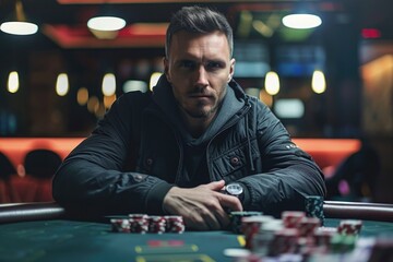 Poster - A person playing cards at a casino table
