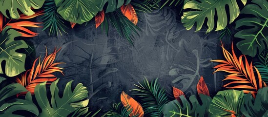 Canvas Print - Tropical leaves design on gray backdrop with a touch of summer vibes