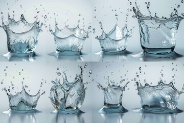 Poster - A series of photos showing the splash of water in various forms, suitable for use in illustrations and designs related to water, nature, and movement