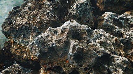 Poster - A close-up view of a rock with holes, suitable for use in images about nature, geology or architecture