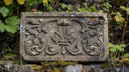Poster - A stone plaque sitting on top of a stone wall, providing a place for commemoration or dedication