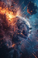 Poster - A massive planet explodes in space, releasing energy and debris