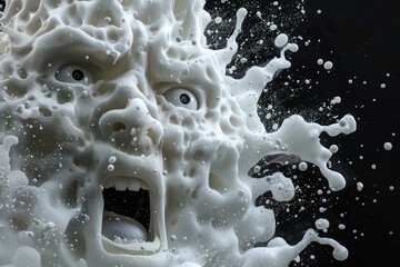 Poster - A close-up view of a face made entirely of milk, with no context or surroundings