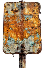 Poster - Old weathered sign with rusty metal and a pole, great for retro or vintage themed designs