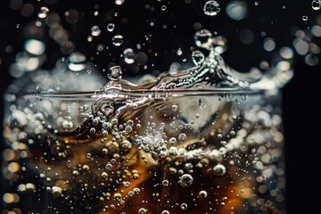 Poster - Close-up shot of a glass filled with water and air bubbles