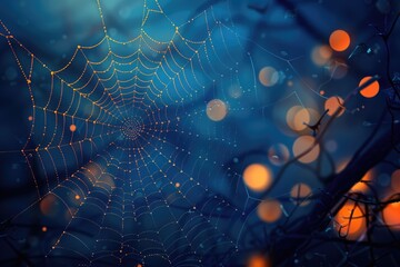 Aufkleber - A spider web is tangled in the branches of a tree, capturing a delicate and intricate scene