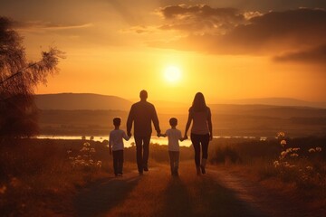 Poster - Happy family nature outdoors walking.