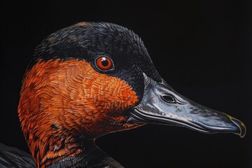 Poster - A close-up shot of a duck's head on a black background