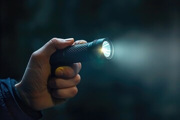 Poster - A person holds a flashlight in their hand