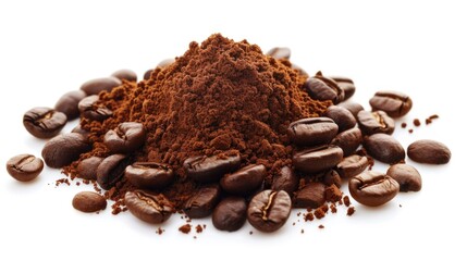 Canvas Print - A photo of two piles, one containing coffee beans and the other with ground coffee beans