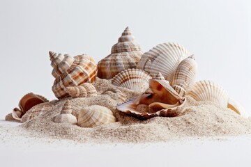 Poster - A collection of seashells arranged on a white surface