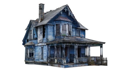 Aufkleber - A classic American-style house with a worn-out blue exterior and a wide porch, perfect for relaxation or as a setting for a family gathering