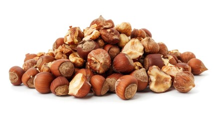Poster - A cluster of variously sized and shaped nuts on a clean white background