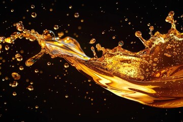 Poster - A close-up view of a splash of liquid on a black background, useful for abstract designs and backgrounds