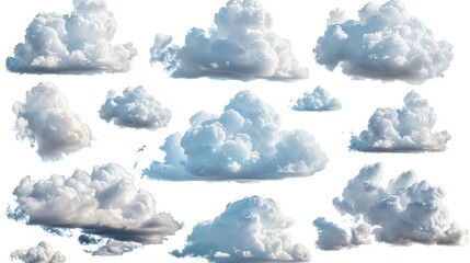 Poster - A collection of clouds on a white background with soft and fluffy texture