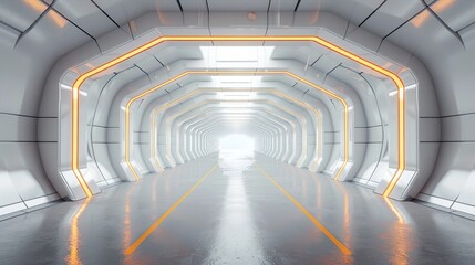 Poster - the design features a futuristic sci-fi laser white white orange light metal stripe glossy barn gara