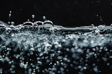 Poster - A close up of water bubbles on a black background, ideal for use in scientific or medical contexts