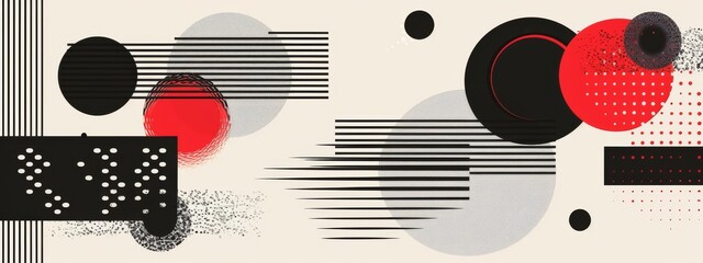 Poster - Hand drawn abstract minimal elements for mid-century modern design. Colorful geometric shape in black and red. Wall art design, decoration, wallpaper.