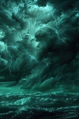 Poster - A dark and ominous stormy sky with lightning illuminating the clouds, great for use in weather or atmospheric themed projects