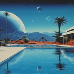 Wall Mural - A large swimming pool architecture outdoors painting.