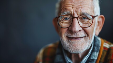 Canvas Print - A close-up of an elderly man with glasses smiling warmly at the camera.