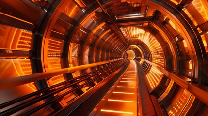 Poster - The spaceship tunnel scene in a sci-fi futuristic setting. 3D rendering for titles and background.