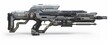 © Антон Сальников - Science fiction military laser gun. Concept design of high-tech assault rifle with green gray color scratched metal on white background. Side view.