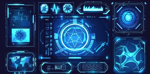 Poster - UI futuristic screen elements set. Set with callouts communication. Futuristic callout bar. Template for digital info boxes. Utility interface templates.