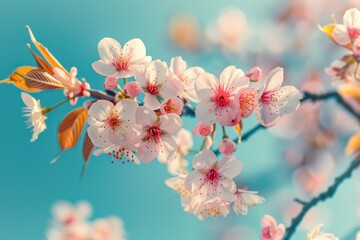 Poster - A close-up shot of a tree branch covered in vibrant flowers, great for nature or garden-themed projects