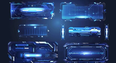 Poster - Intuitive user interface with futuristic game targets and sci-fi banner banners. Modern target lock technology UI screens set.